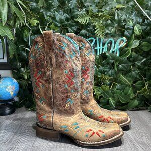 Corral Ladies Deer Head Inlay Sun  Embroidery Brown Western Boots Sz 10 M